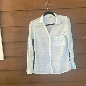 Columbia women’s aquamarine and white striped shirt size small